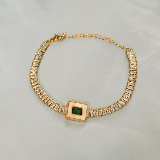 Green Stone & Crystal Detailing Bracelet 316L