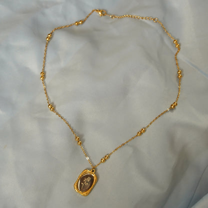 Flower Pendant Beaded Chain Necklace 316L