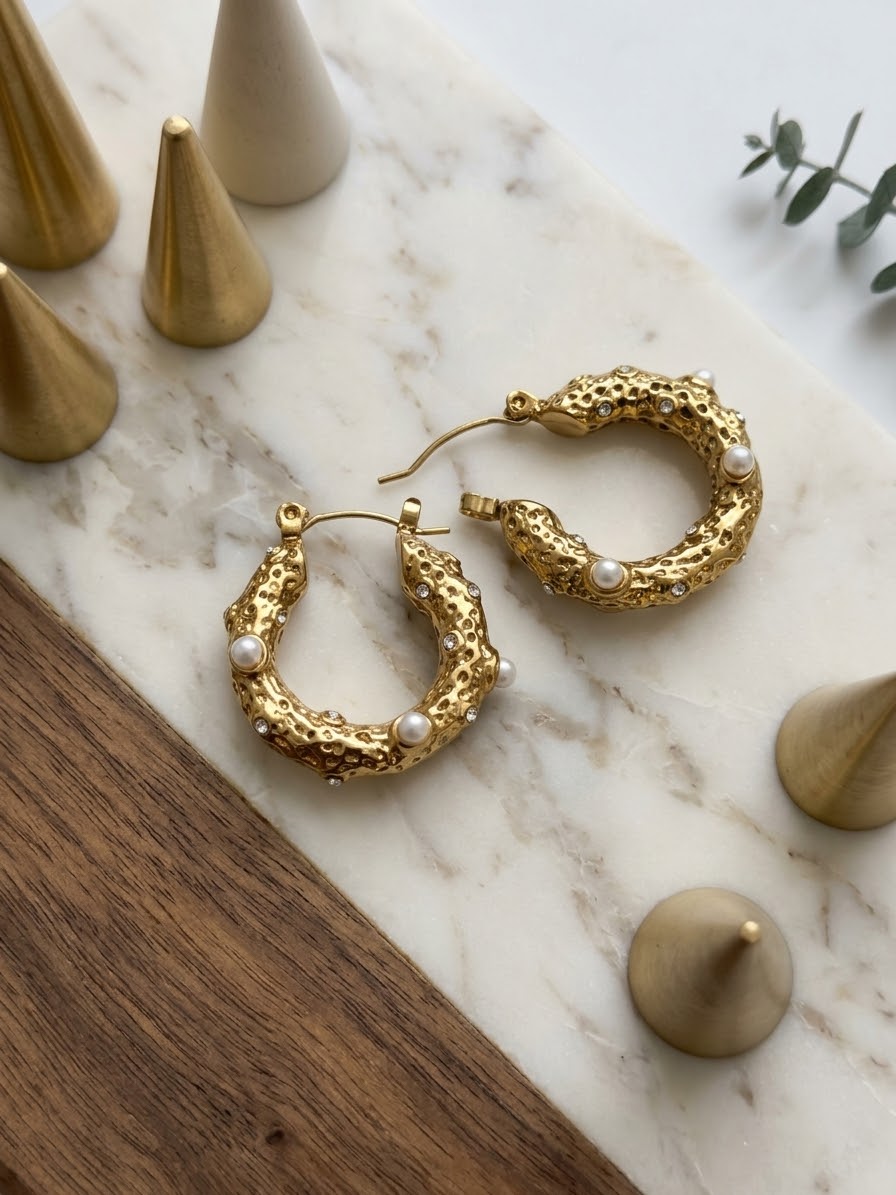Chunky Gold pearl Earrings