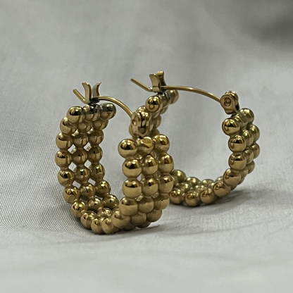 Triple-Row Beaded Hoop Earrings