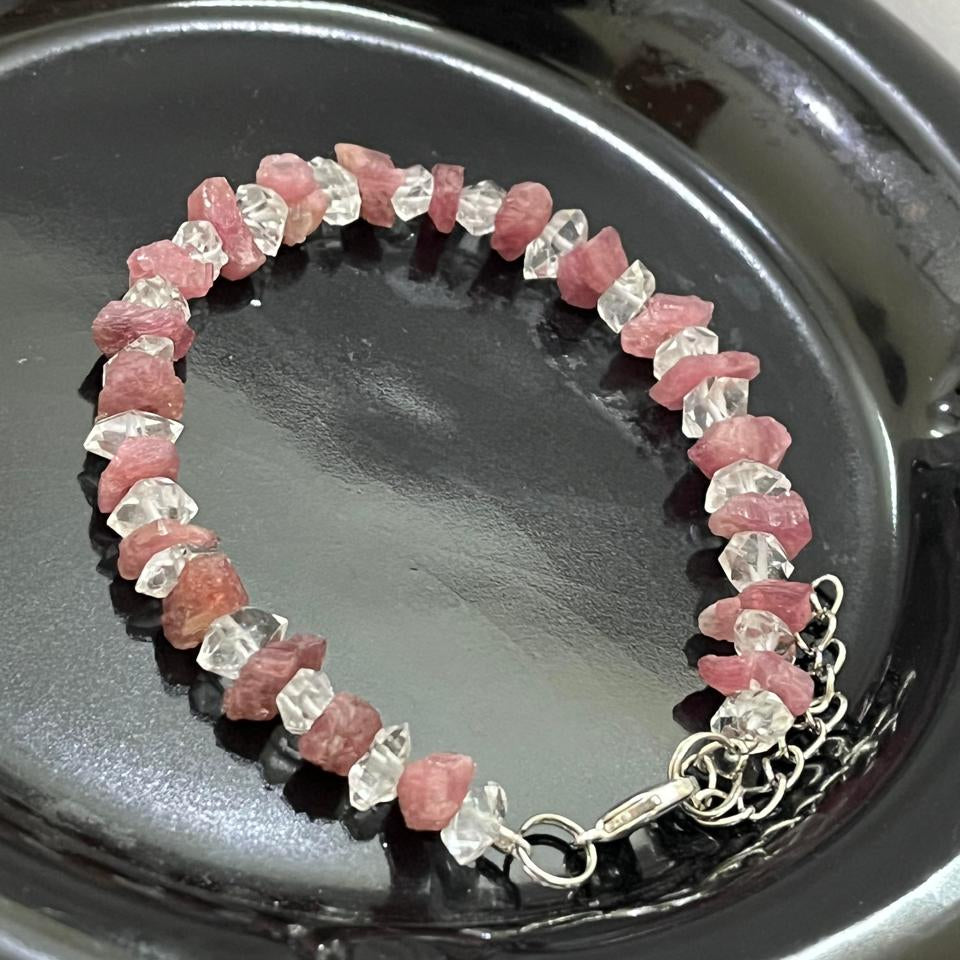 Natural Pink Tourmaline with Diamond Qaurtz Bracelet.