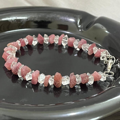 Natural Pink Tourmaline with Diamond Qaurtz Bracelet.